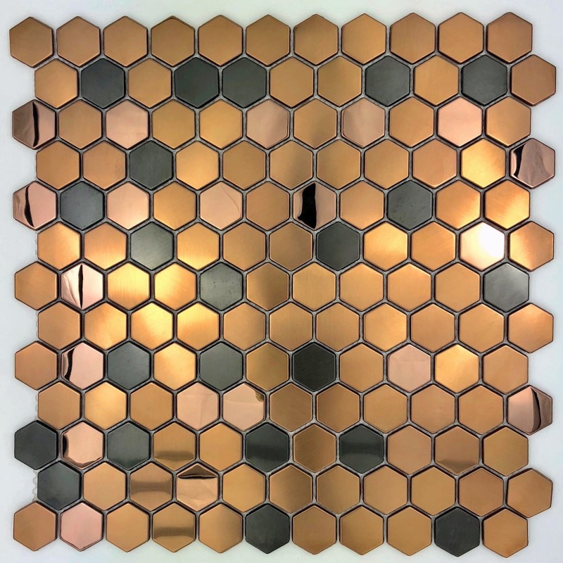 Baldosa hexagonal de acero inoxidable para piso y pared baño y cocina modelo DUNCAN