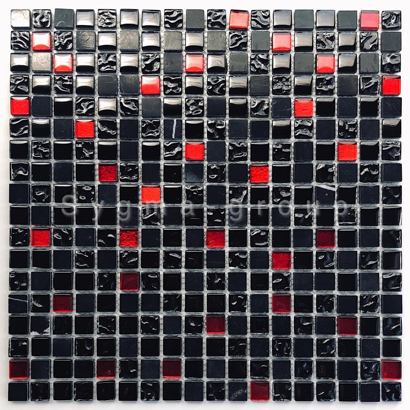 Mosaïque Agati - Pierre et verre noir et rouge pour salle de bain