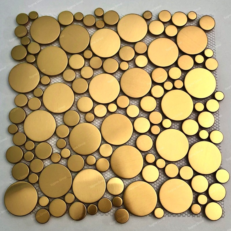 Gold Coloured Round Mosaic Tiles For Floor And Wall In Stainless Steel Focus Or