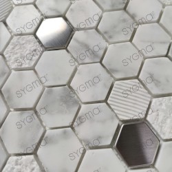 Azulejos y mosaicos de acero inoxidable y piedra para baño ducha y cocina BELLONA BLANC