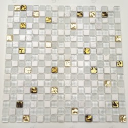 Azulejos blancos y mosaico dorado para baño y ducha Glow