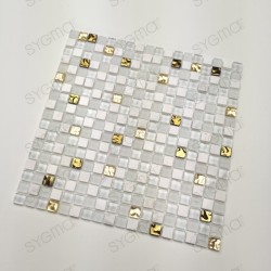 Azulejos blancos y mosaico dorado para baño y ducha Glow