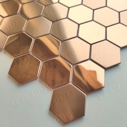 Azulejo hexagonal em aço cor cobre para parede de cozinha modelo DARIO