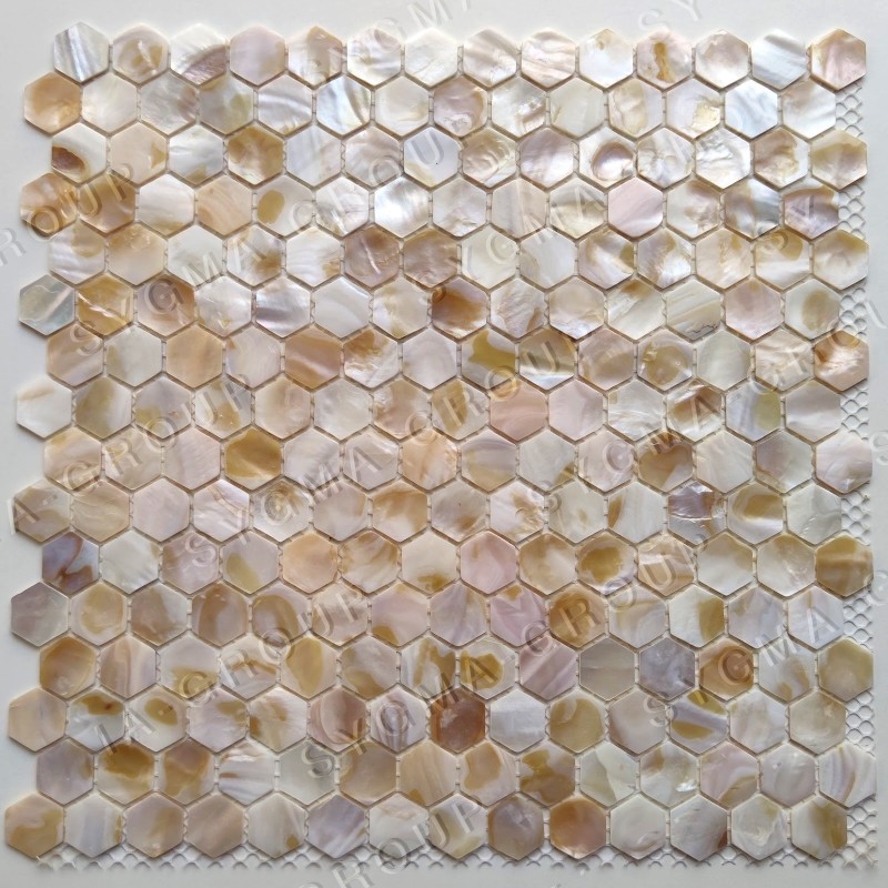 Mosaico hexagonal em madrepérola natural para parede ou piso modelo SAORI