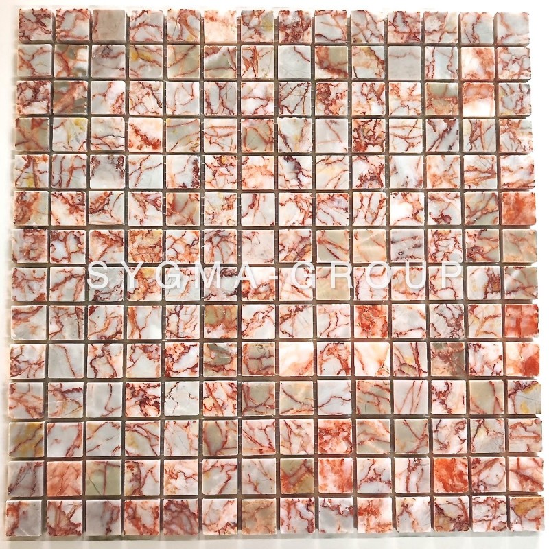 Red stone mosaic for shower floor and bathroom wall