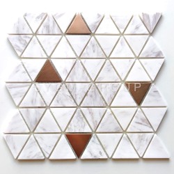 Volo Cuivre mosaic tile in copper and white stone for bathroom walls