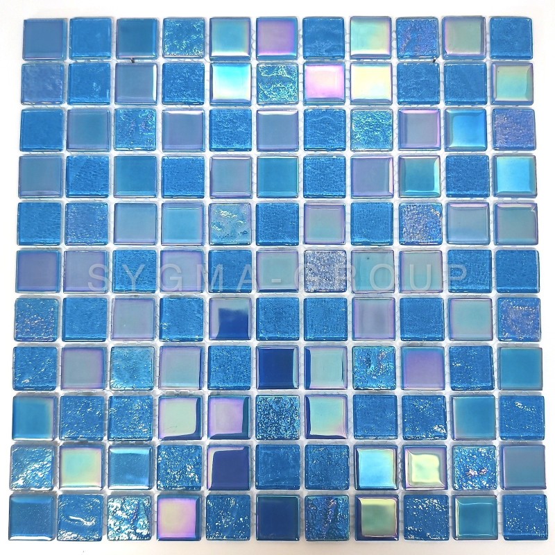 Blue glass mosaic tile for bathroom and kitchen walls Habay Bleu