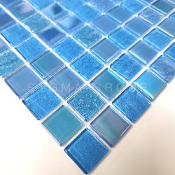 Blue glass mosaic tile for bathroom and kitchen walls Habay Bleu