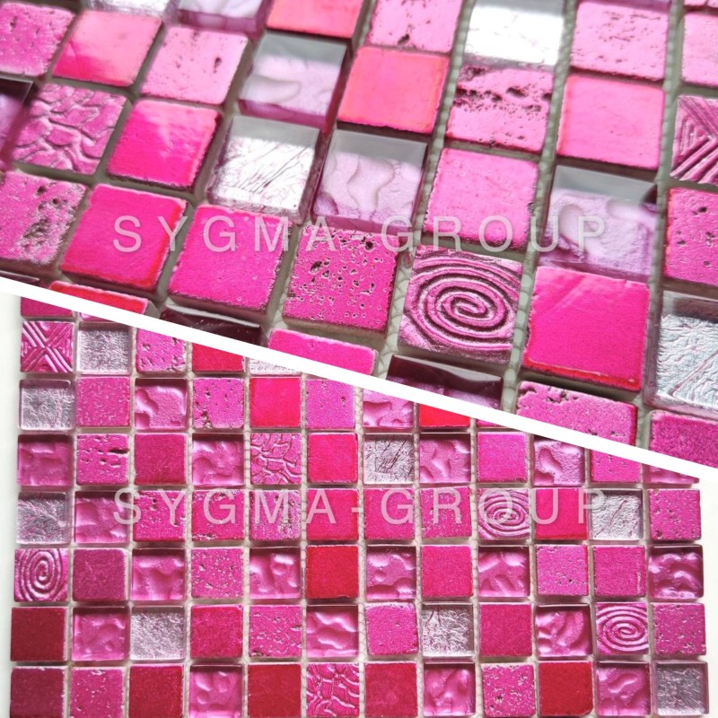 Echantillon mosaique carrelage salle de bain et cuisine modele Alliage Fuchsia