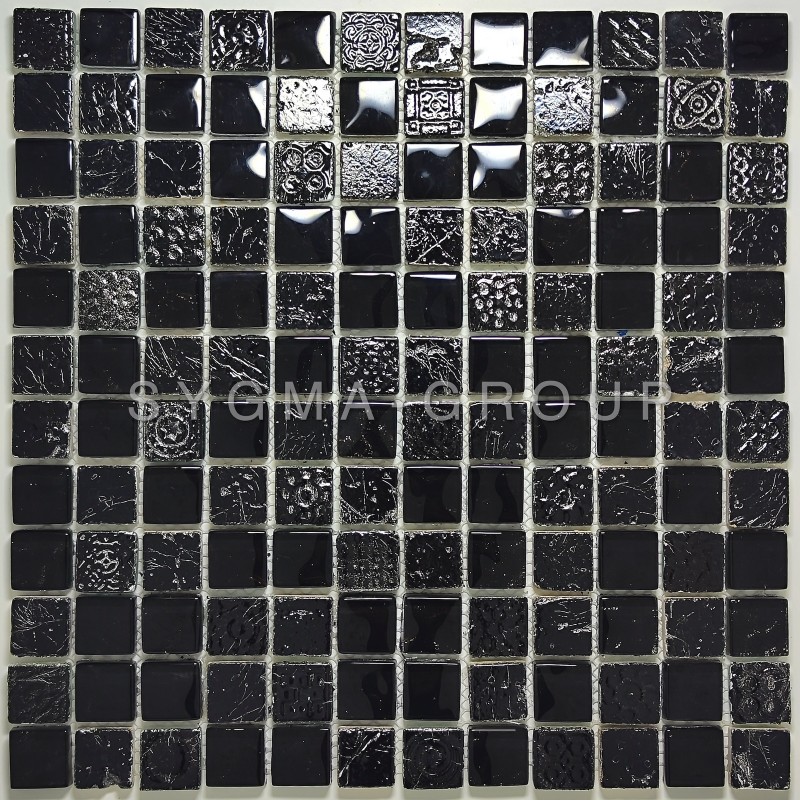 Black mosaic tiles for bathroom and kitchen walls Alliage Noir