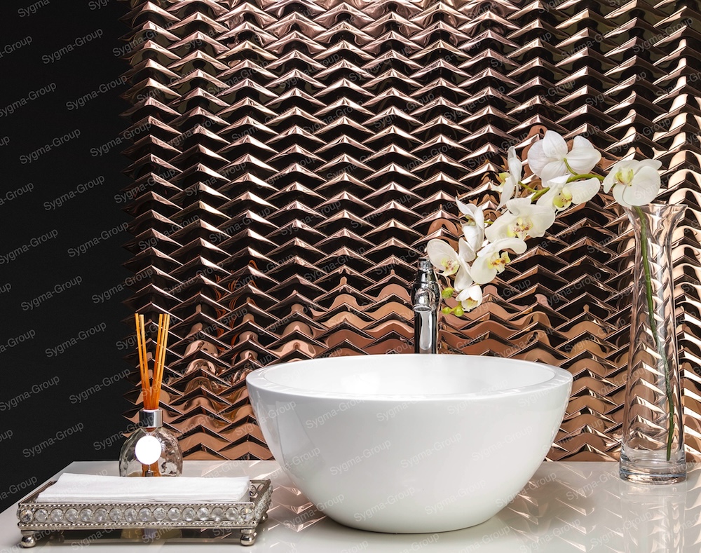 Copper Color Mirror Steel Tiles Bathroom Wall Mosaic